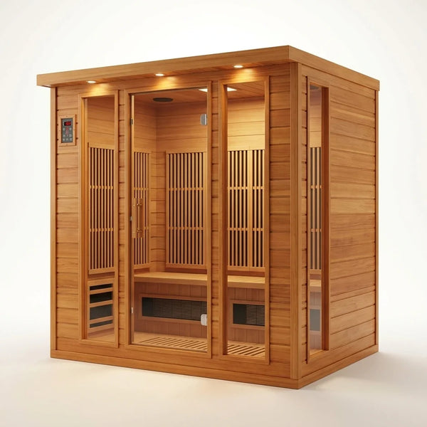 Indoor Infrared Sauna Designed for Home Spa Wellness, 4 Person Capacity, Canadian Cedar, Near Zero EMF — Studio Shot