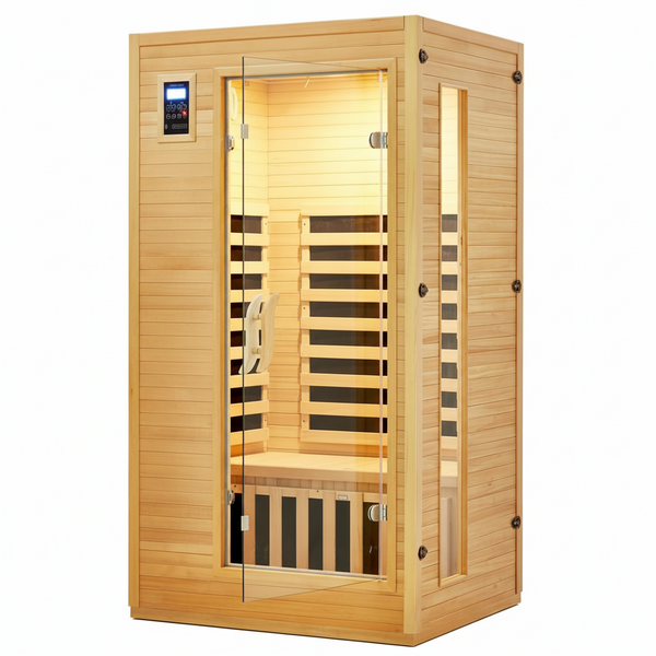 Infrared Sauna Built for Home Wellness, Low EMF Carbon Crystal Panels, Hemlock Wood, Bluetooth Speakers